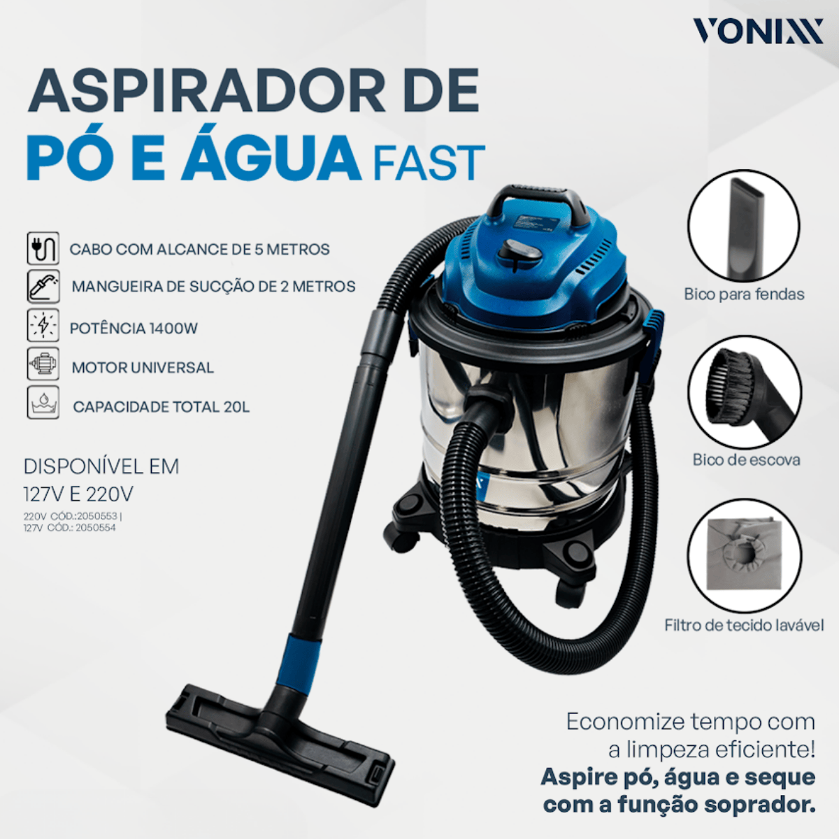 Aspiradora de Pó Água Fast 20L 1400w 3 em 1 127V 220V