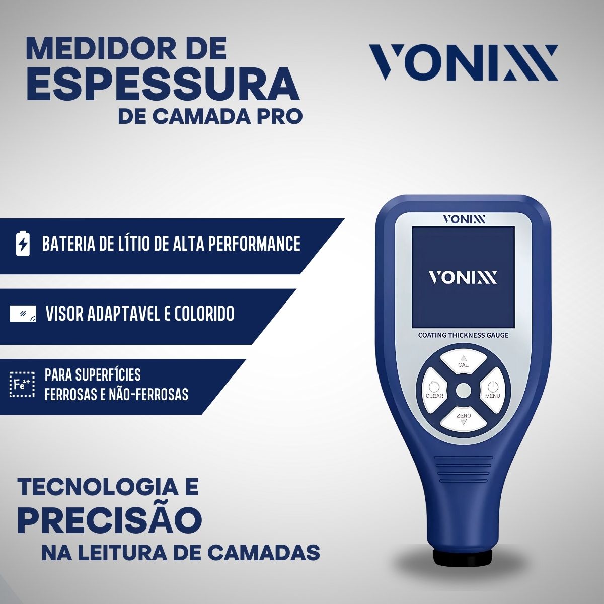 Medidor de Verniz Pro Medidor de Espessura Camada Polimento Automotivo Alta Precisão Visor Colorido